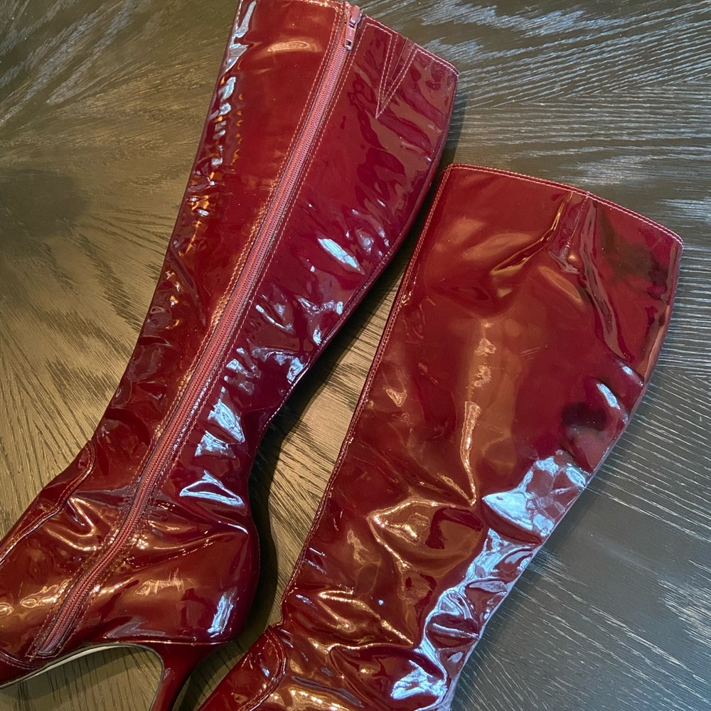 ISAAC Made in Italy Burgundy Patent Leather Tall Boots Size 7M - Picture 7 of 12